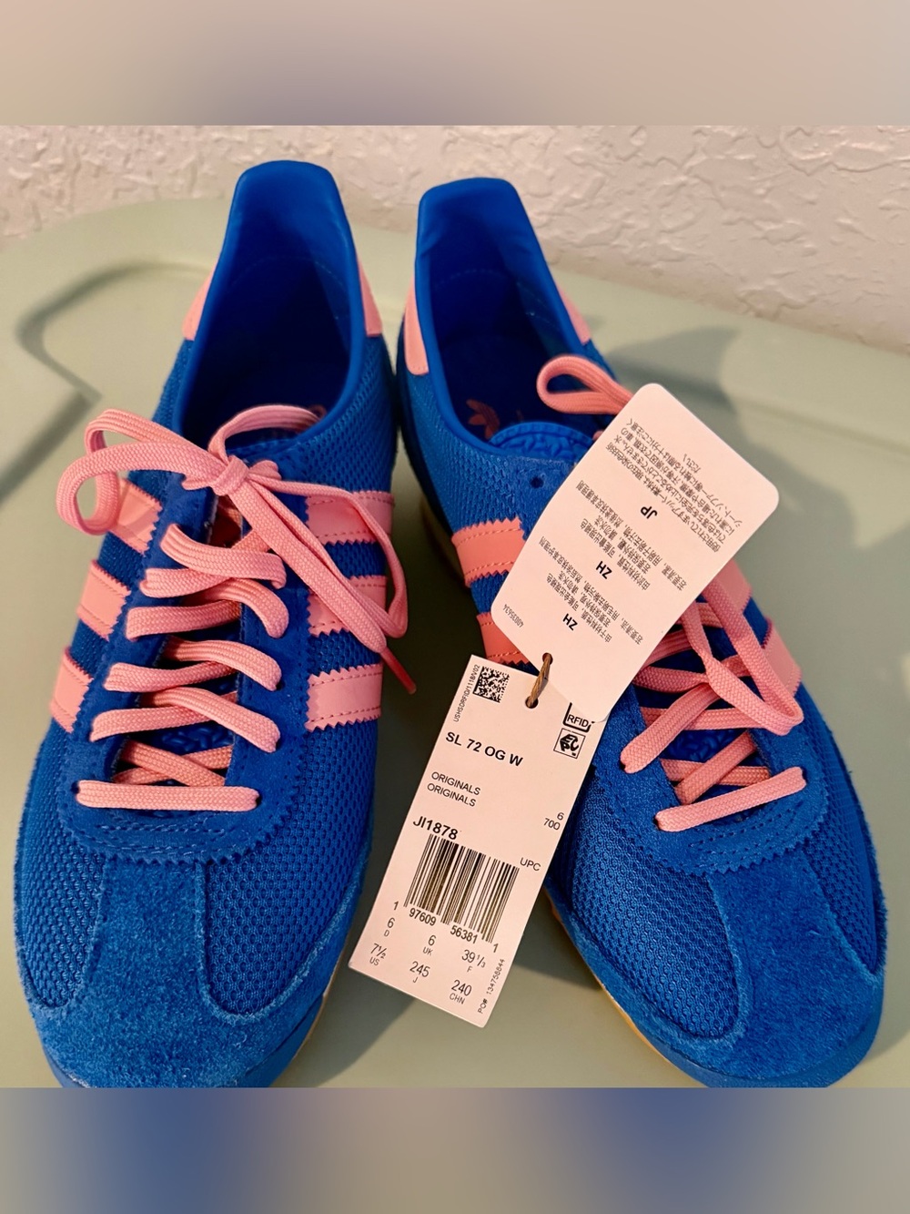 adidas SL 72 OG Women Sneakers in Bright Blue with Pink Stripes NWT